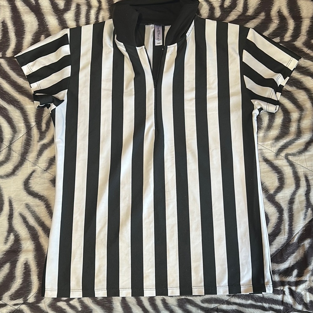Black and White Striped Referee Jersey V-Neck
